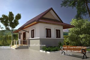 แบบบ้านชั้นเดียว แนวไทยประยุกต์ พื้นที่ใช้สอย 33 ตร.ม. งบประมาณ 400,000 บาท