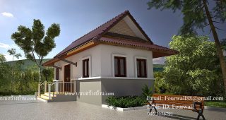 แบบบ้านชั้นเดียว แนวไทยประยุกต์ พื้นที่ใช้สอย 33 ตร.ม. งบประมาณ 400,000 บาท