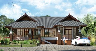 แบบบ้านชั้นเดียวทรงไทยประยุกต์ พื้นที่ใช้สอย 160 ตร.ม. งบประมาณ 1.6 ล้านบาท