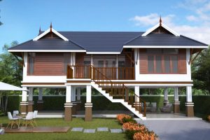 แบบบ้านใต้ถุนสูงไทยประยุกต์ พื้นที่ใช้สอย 103 ตร.ม. งบประมาณ 900,000 บาท