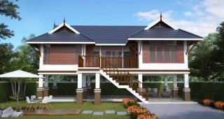 แบบบ้านใต้ถุนสูงไทยประยุกต์ พื้นที่ใช้สอย 103 ตร.ม. งบประมาณ 900,000 บาท