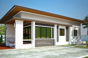 แบบบ้านโมเดิร์นชั้นเดียว พื้นที่ใช้สอย 77 ตร.ม. งบประมาณ 900,000 บาท