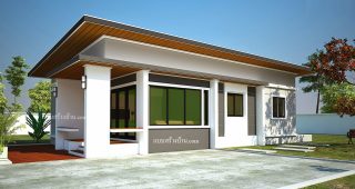 แบบบ้านโมเดิร์นชั้นเดียว พื้นที่ใช้สอย 77 ตร.ม. งบประมาณ 900,000 บาท