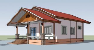 แบบบ้านเกษตรบ้านยาง บ้านชั้นเดียวยกพื้น พื้นที่ใช้สอย 100 ตร.ม. งบประมาณ 950,000 บาท