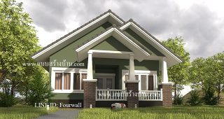 แบบบ้านชั้นเดียว แนวอิงลิชคันทรี่ พื้นที่ใช้สอย 108 ตร.ม. งบประมาณ 1.3 ล้านบาท