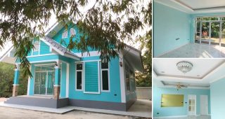 รีวิว บ้านชั้นเดียวสไตล์คอทเทจ พื้นที่ใช้สอย 90 ตร.ม. 2 ห้องนอน 2 ห้องน้ำ งบประมาณ 1.1 ล้านบาท
