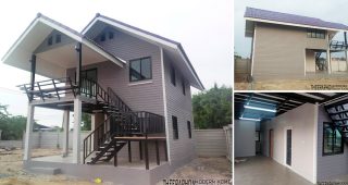 รีวิว บ้านคอทเทจชั้นครึ่ง พร้อมระเบียงพักผ่อน พื้นที่ใช้สอย ประมาณ 110 ตร.ม. งบประมาณ 840,000 บาท