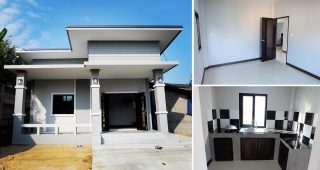 รีวิว บ้านโมเดิร์นชั้นเดียว บนที่ดินหน้าแคบ พื้นที่ใช้สอย 84 ตร.ม. งบประมาณ 700,000 บาท