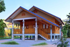 แบบบ้านชั้นเดียวกิ่งแก้ว บ้านยกพื้นสไตล์ชนบท พื้นที่ใช้สอย 126 ตร.ม. งบประมาณ 1.3 ล้านบาท