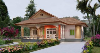 แบบบ้านเกษตรปรางกู่ บ้านสไตล์ชนบท พื้นที่ใช้สอย 130 ตร.ม. งบประมาณ 1.35 ล้านบาท