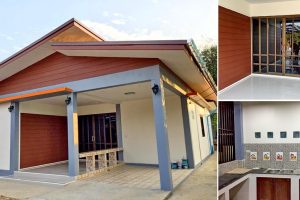 รีวิว บ้านโมเดิร์นชั้นเดียว หลังคาปีกนก พื้นที่ใช้สอย 100 ตร.ม. งบประมาณ 880,000 บาท