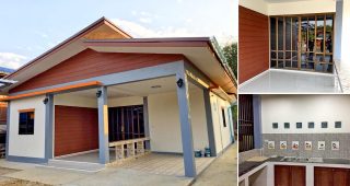 รีวิว บ้านโมเดิร์นชั้นเดียว หลังคาปีกนก พื้นที่ใช้สอย 100 ตร.ม. งบประมาณ 880,000 บาท