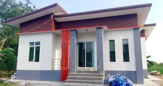 รีวิว บ้านโมเดิร์นชั้นเดียว หลังคาปีกนก พื้นที่ใช้สอย 78 ตร.ม. งบประมาณ 720,000 บาท