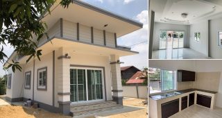 รีวิว บ้านเดี่ยวชั้นเดียว แนวโมเดิร์น 3 ห้องนอน 2 ห้องน้ำ วัสดุเกรดเอ งบประมาณ 1.1 ล้านบาท