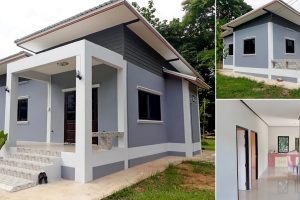 รีวิว บ้านโมเดิร์นชั้นเดียว หลังคาเพิงแหงน พื้นที่ใช้สอย 70 ตร.ม. งบประมาณ 600,000 บาท
