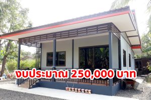 รีวิว บ้านโมเดิร์นชั้นเดียว หลังคาเพิงแหงน พื้นที่ใช้สอย 60 ตร.ม. งบประมาณ 250,000 บาท