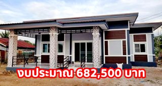 บ้านชั้นเดียว สไตล์โมเดิร์น พื้นที่ใช้สอย 105 ตร.ม. 2 ห้องนอน 2 ห้องน้ำ งบประมาณ 682,500 บาท