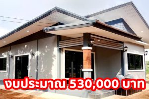 รีวิว บ้านชั้นเดียว สไตล์โมเดิร์น โทนสีอบอุ่น มี 2 นอน 1 น้ำ พร้อมระเบียงหน้าบ้าน งบประมาณ 5.3 แสนบาท