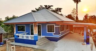 รีวิว บ้านเดี่ยวชั้นเดียวหลังใหญ่ พร้อมโรงจอดรถ พื้นที่ใช้สอย 157 ตร.ม. งบประมาณ 1.26 ล้านบาท