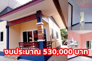 รีวิว บ้านชั้นเดียว แนวโมเดิร์น หลังคาปีกนก 2 นอน 1 น้ำ 1 ครัวหลังบ้าน งบประมาณ 5.3 แสนบาท