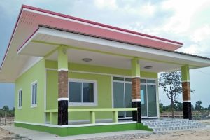 รีวิว บ้านโมเดิร์นชั้นเดียว สีเขียวอ่อน พื้นที่ใช้สอย 63 ตร.ม. 2 นอน 1 น้ำ งบประมาณ 4.5 แสนบาท