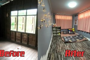 [ รีวิว ] แปลงโฉมห้องนอนไม้เก่า ให้เป็นห้องนอนใหม่ สะอาด อบอุ่นในโทนเทา-ขาว-ชมพู