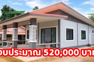 บ้านชั้นเดียว แนวโมเดิร์น โทนสีเทาไล่เฉด แบบเรียบง่าย มี 2 ห้องนอน 1 ห้องน้ำ งบประมาณ 520,000 บาท